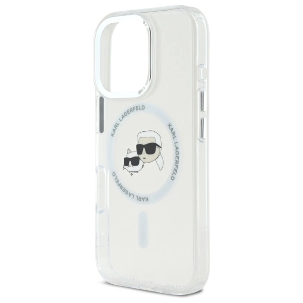 Etui Karl Lagerfeld IML Metal Karl&Choupette Head MagSafe na iPhone 16 Pro - białe