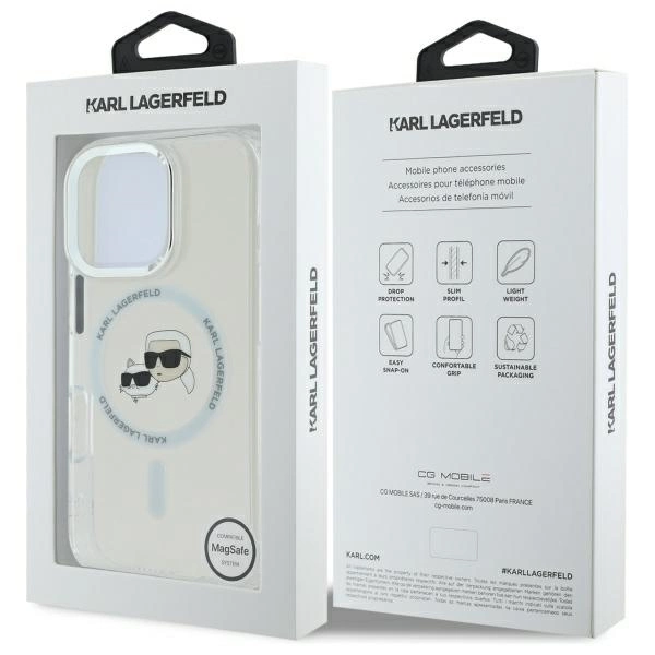 Etui Karl Lagerfeld IML Metal Karl&Choupette Head MagSafe na iPhone 16 Pro - białe