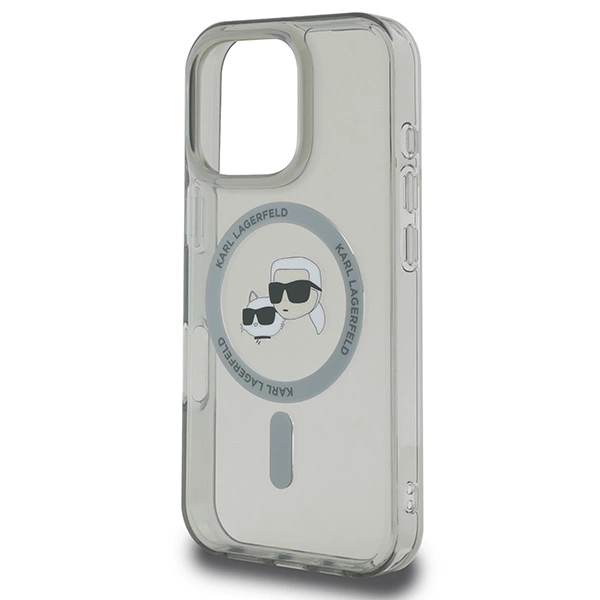 Etui Karl Lagerfeld IML Metal Karl&Choupette Head MagSafe na iPhone 16 Pro - czarne