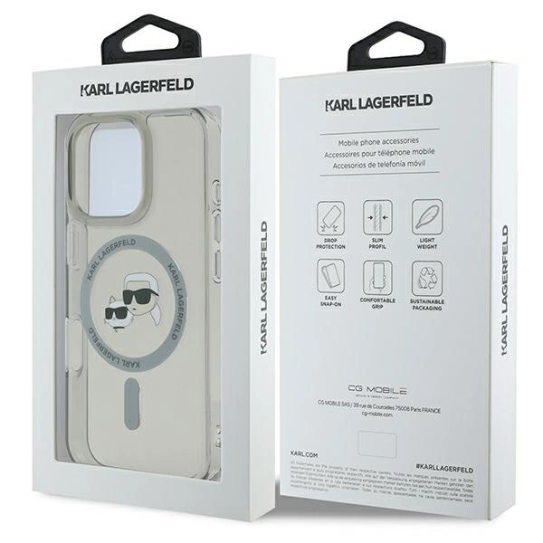 Etui Karl Lagerfeld IML Metal Karl&Choupette Head MagSafe na iPhone 16 Pro - czarne