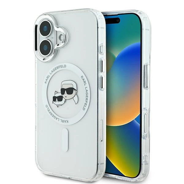 Etui Karl Lagerfeld IML Metal Karl&Choupette Head MagSafe na iPhone 16 Plus - białe