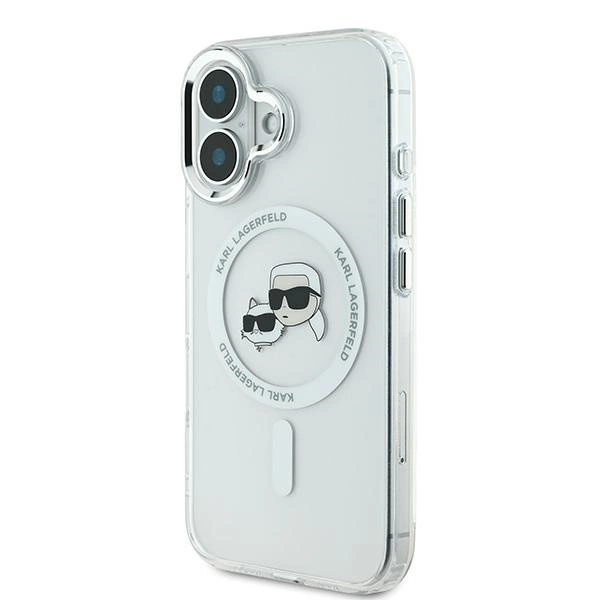 Etui Karl Lagerfeld IML Metal Karl&Choupette Head MagSafe na iPhone 16 Plus - białe
