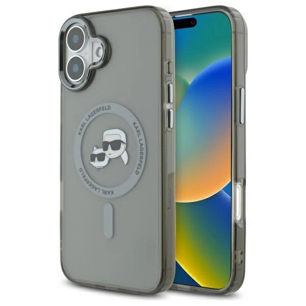 Etui Karl Lagerfeld IML Metal Karl&Choupette Head MagSafe na iPhone 16 Plus - czarne