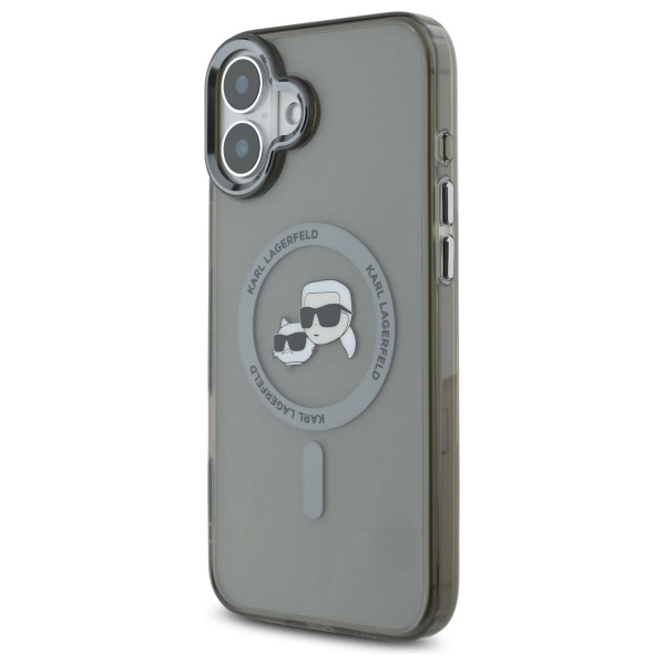 Etui Karl Lagerfeld IML Metal Karl&Choupette Head MagSafe na iPhone 16 Plus - czarne