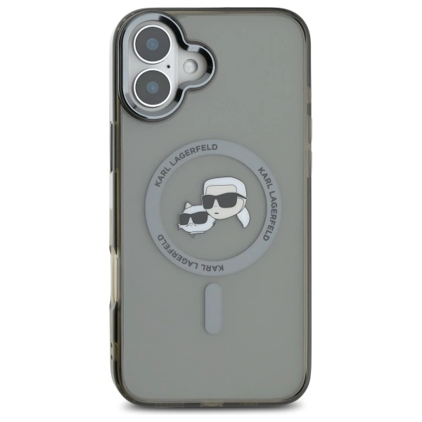 Etui Karl Lagerfeld IML Metal Karl&Choupette Head MagSafe na iPhone 16 Plus - czarne