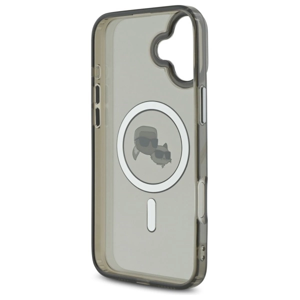 Etui Karl Lagerfeld IML Metal Karl&Choupette Head MagSafe na iPhone 16 Plus - czarne