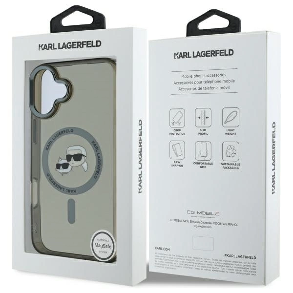Etui Karl Lagerfeld IML Metal Karl&Choupette Head MagSafe na iPhone 16 Plus - czarne