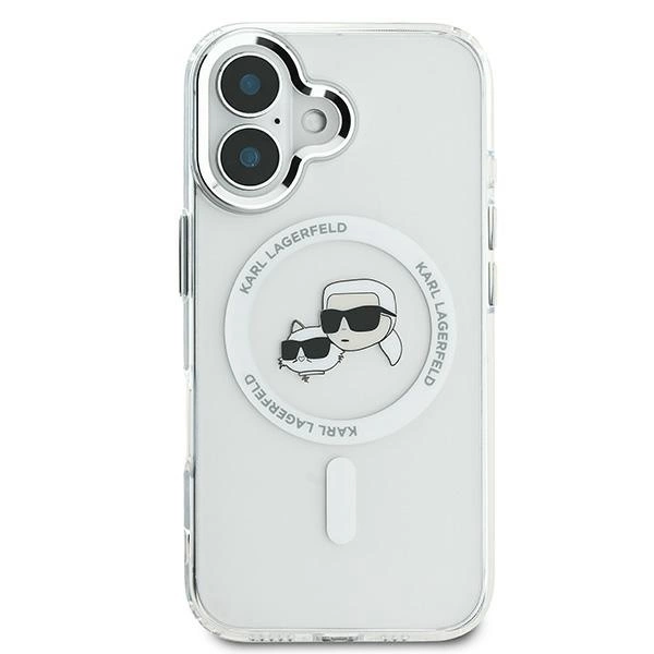 Etui Karl Lagerfeld IML Metal Karl&Choupette Head MagSafe na iPhone 16 - białe