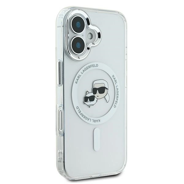Etui Karl Lagerfeld IML Metal Karl&Choupette Head MagSafe na iPhone 16 - białe