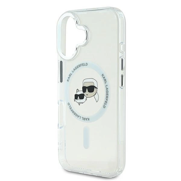 Etui Karl Lagerfeld IML Metal Karl&Choupette Head MagSafe na iPhone 16 - białe