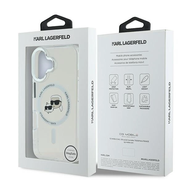 Etui Karl Lagerfeld IML Metal Karl&Choupette Head MagSafe na iPhone 16 - białe