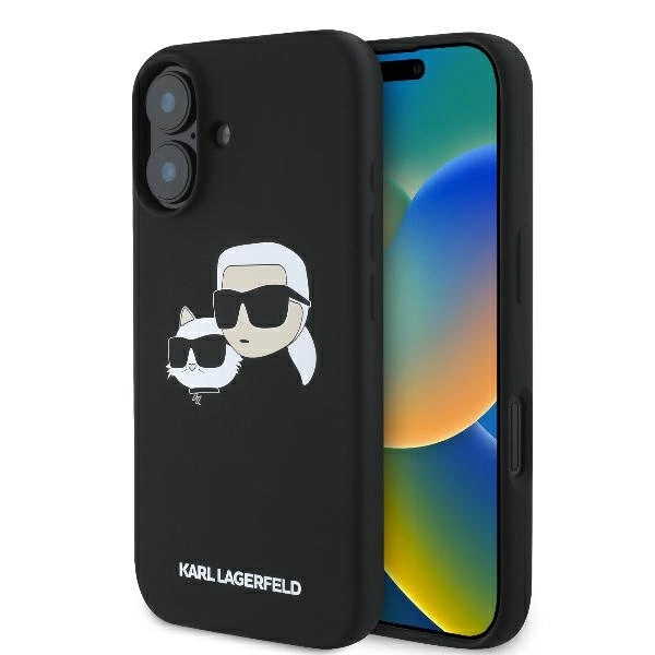Etui Karl Lagerfeld Silicone nauble Heads Print MagSafe na iPhone 16 - czarne