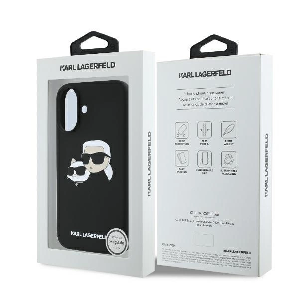 Etui Karl Lagerfeld Silicone nauble Heads Print MagSafe na iPhone 16 - czarne