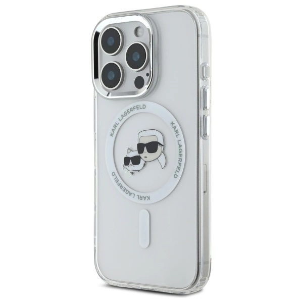 Etui Karl Lagerfeld IML Metal Karl&Choupette Head MagSafe na iPhone 16 Pro Max - białe
