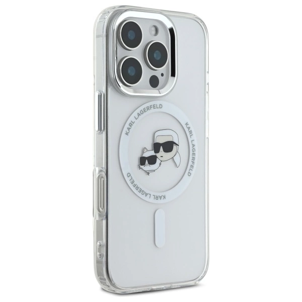Etui Karl Lagerfeld IML Metal Karl&Choupette Head MagSafe na iPhone 16 Pro Max - białe