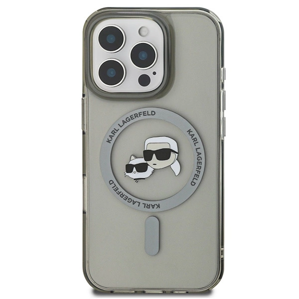 Etui Karl Lagerfeld IML Metal Karl&Choupette Head MagSafe na iPhone 16 Pro Max - czarne