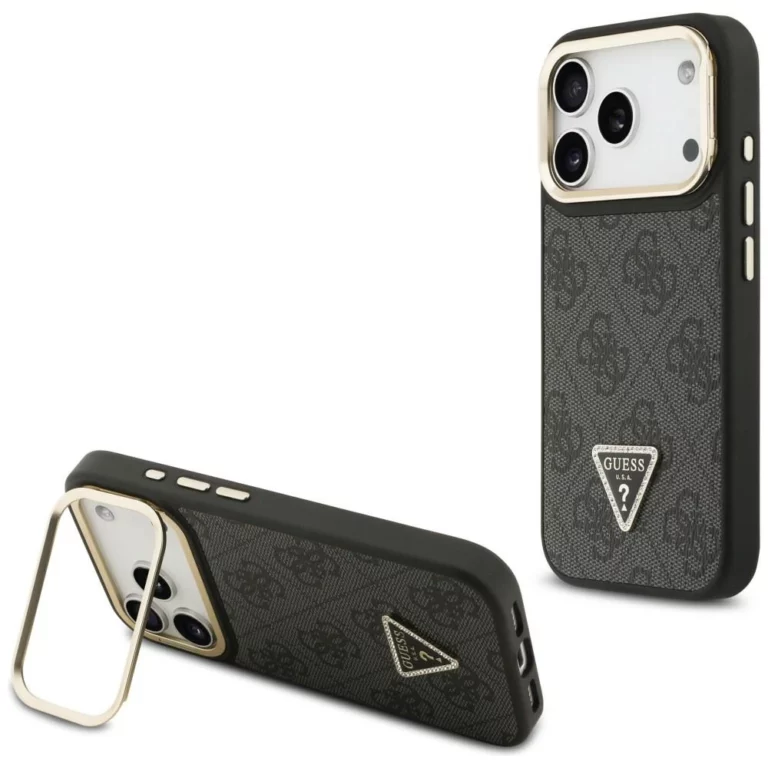 Etui Guess 4G PU Triangle Logo & Stand Camera Magsafe na iPhone 17 Pro - czarne