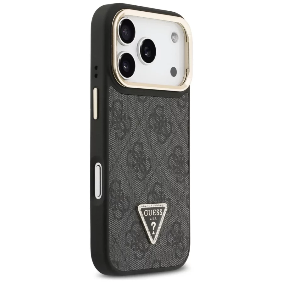 Etui Guess 4G PU Triangle Logo & Stand Camera Magsafe na iPhone 17 Pro - czarne