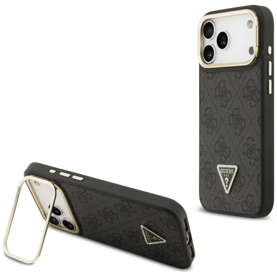 Etui Guess 4G PU Triangle Logo & Stand Camera Magsafe na iPhone 17 Pro Max - czarne