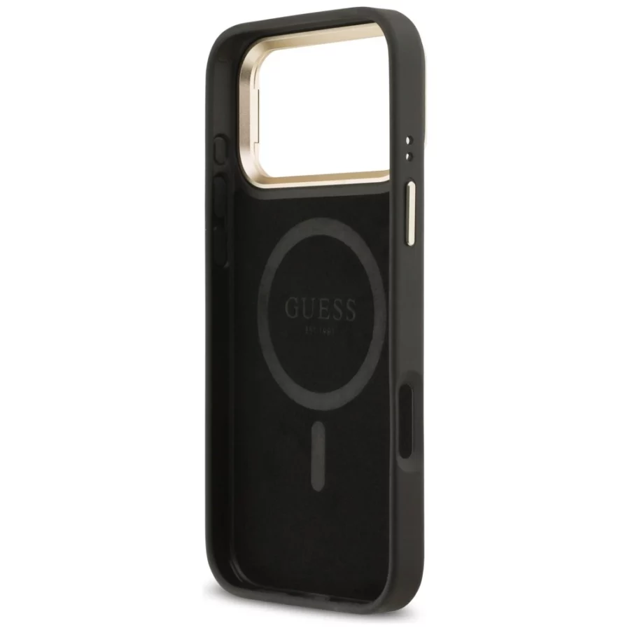 Etui Guess 4G PU Triangle Logo & Stand Camera Magsafe na iPhone 17 Pro Max - czarne