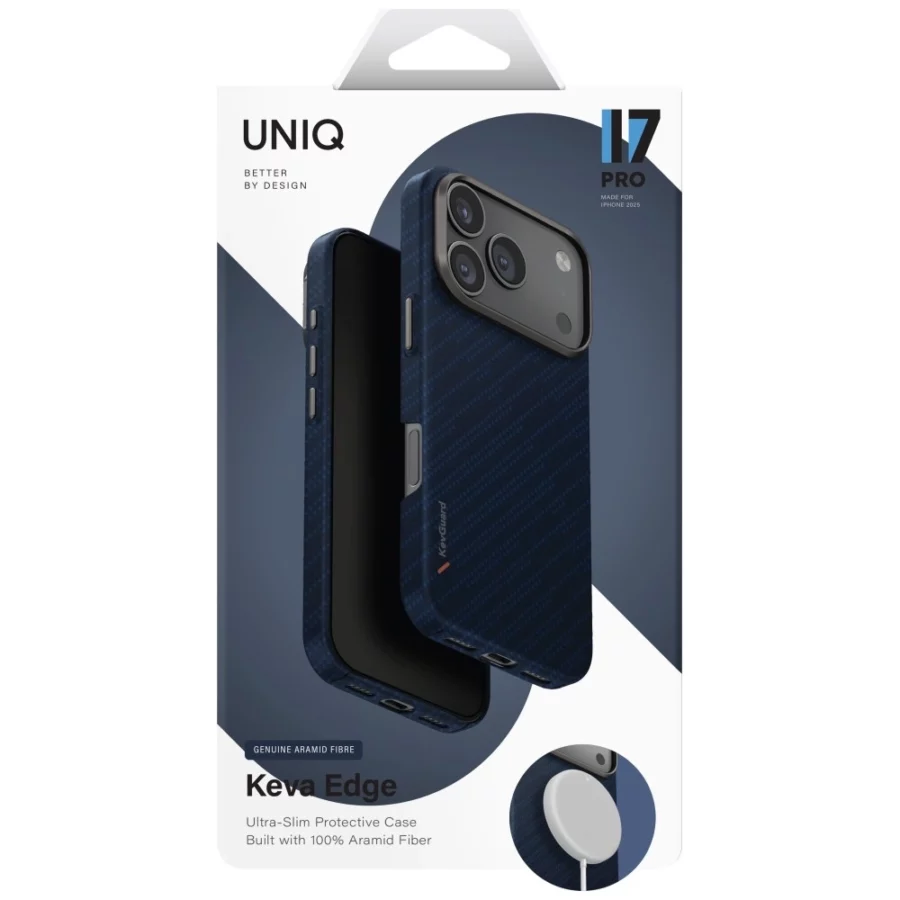 Etui UNIQ Keva EDGE Magclick Charging na iPhone 17 Pro - niebieskie