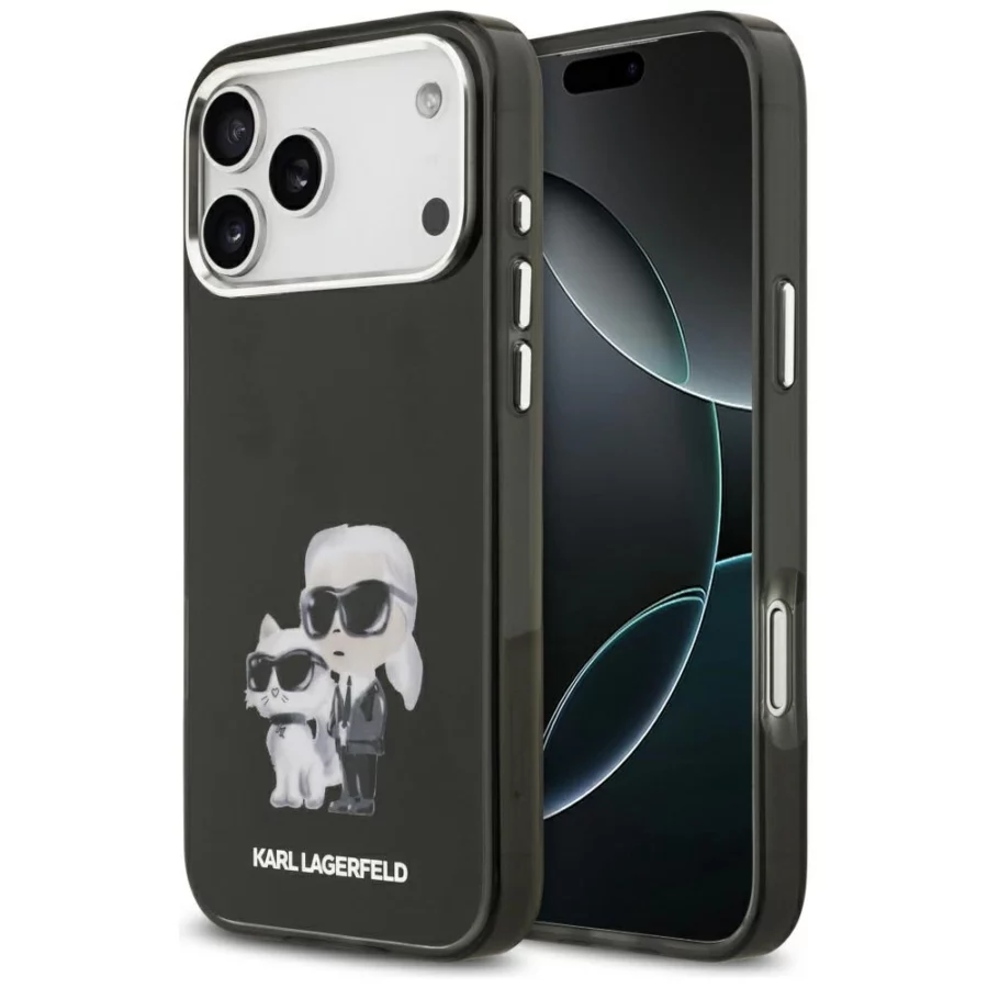 Etui Karl Lagerfeld IML Aquarelle Karl & Choupette & Logo MagSafe na iPhone 17 Pro - czarne