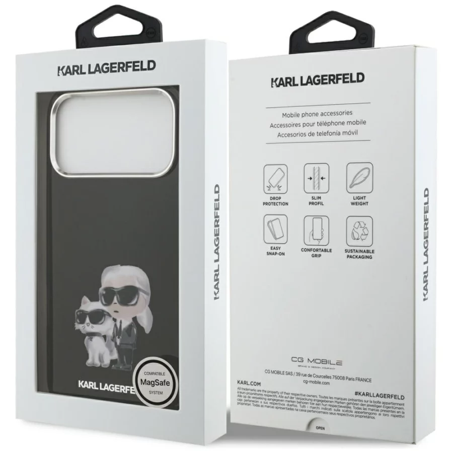 Etui Karl Lagerfeld IML Aquarelle Karl & Choupette & Logo MagSafe na iPhone 17 Pro - czarne