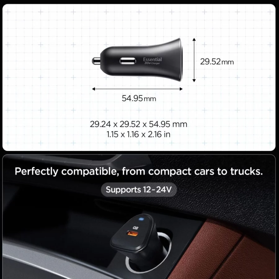 Ładowarka samochodowa Spigen Essential EV301 30 W - czarna