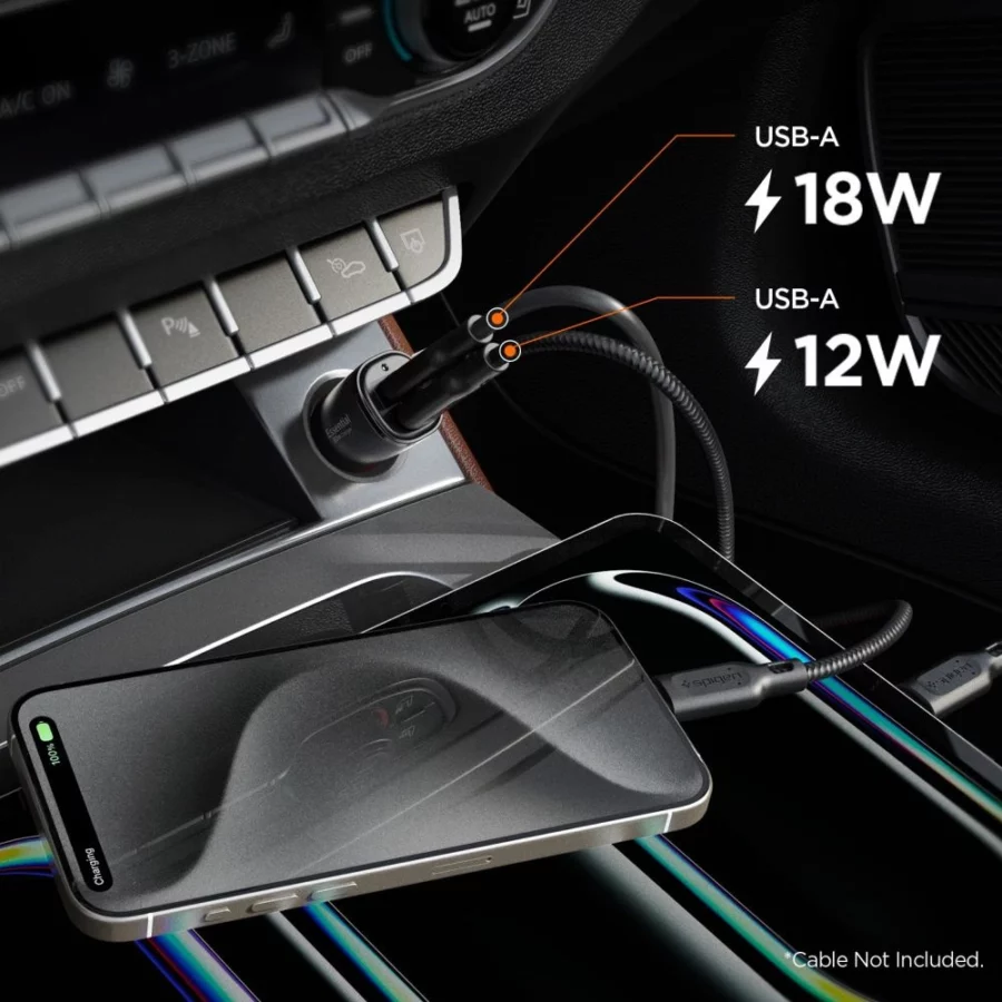 Ładowarka samochodowa Spigen Essential EV302 30 W 2-porty USB-A - czarna