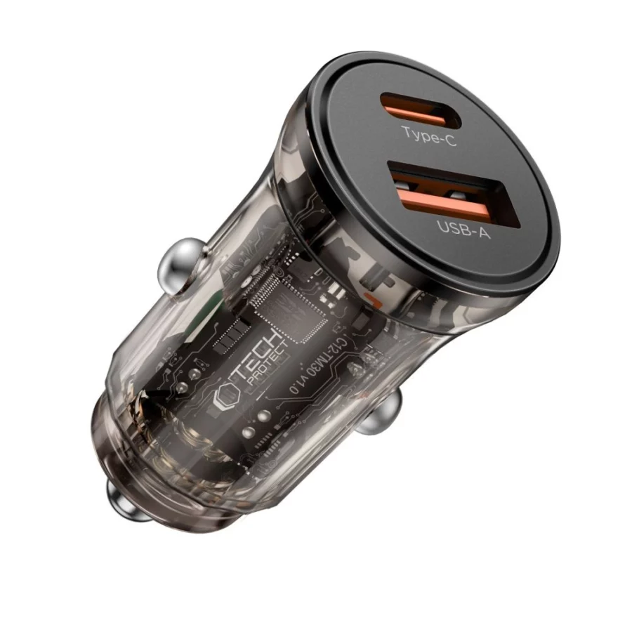 Ładowarka samochodowa Tech-Protect CC01 30 W 2-porty USB-A / USB-C - czarna