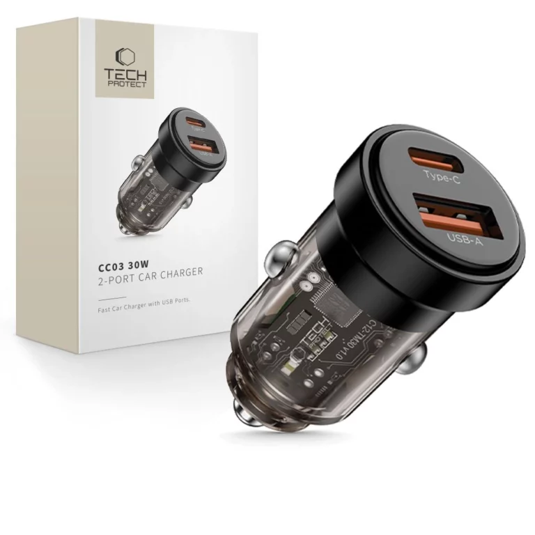 Ładowarka samochodowa Tech-Protect CC03 30 W 2-porty USB-A / USB-C - czarna