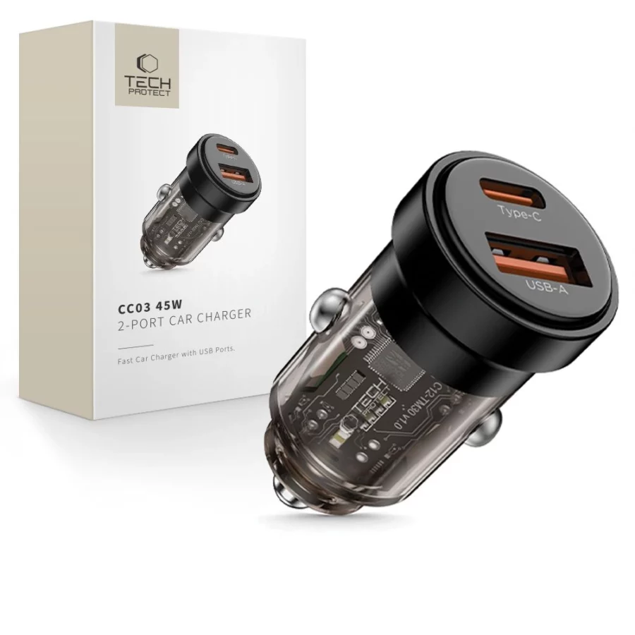 Ładowarka samochodowa Tech-Protect CC03 45 W 2-porty USB-A / USB-C - czarna