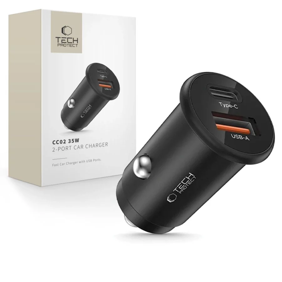 Ładowarka samochodowa Tech-Protect CC02 35W 2-porty USB-C / USB-A - czarna