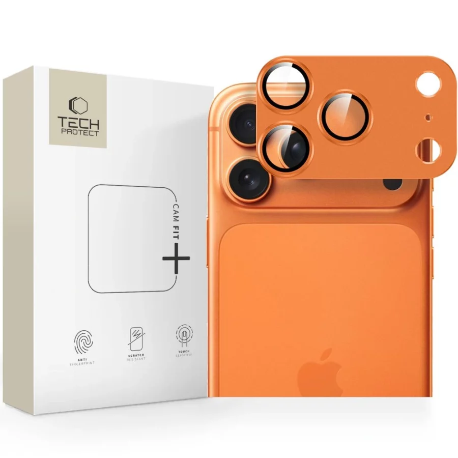 Szkło na obiektyw Tech-Protect Camfull Fit+ na iPhone 17 Pro - pomarańczowe