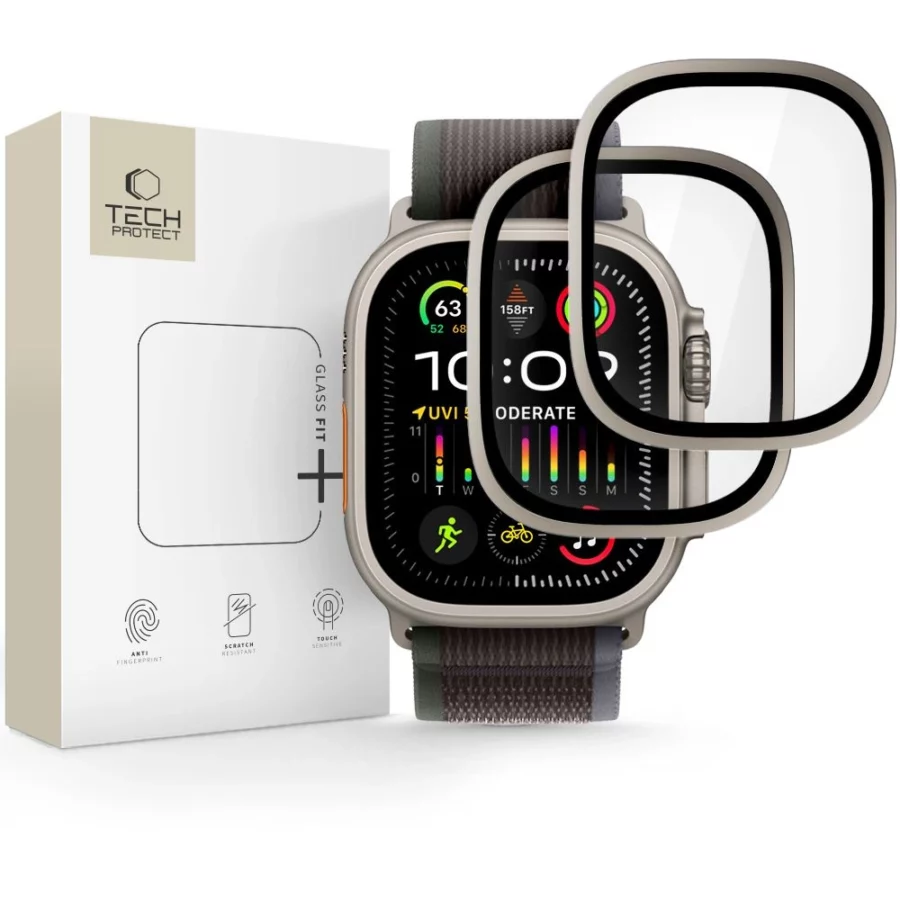 Szkło hartowane Tech-Protect 2-pack na Apple Watch Ultra 49 mm - srebrno-czarne