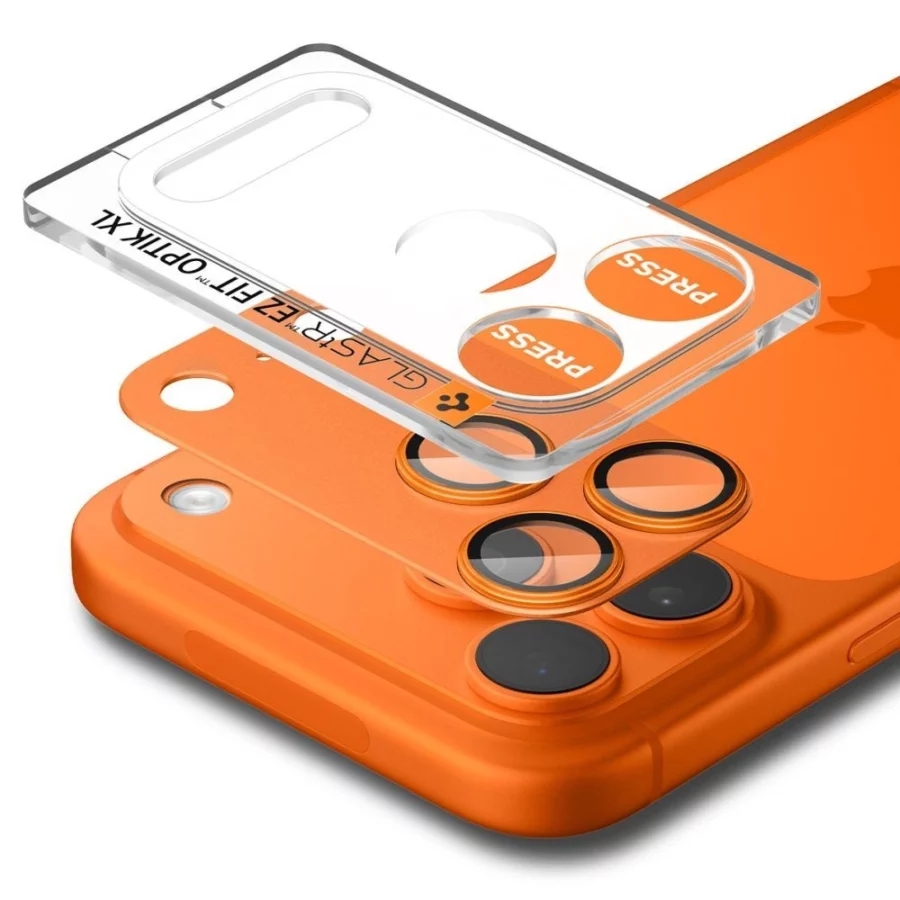 Szkło na obiektyw Spigen Optik Pro XL na iPhone 17 Pro Max - pomarańczowe