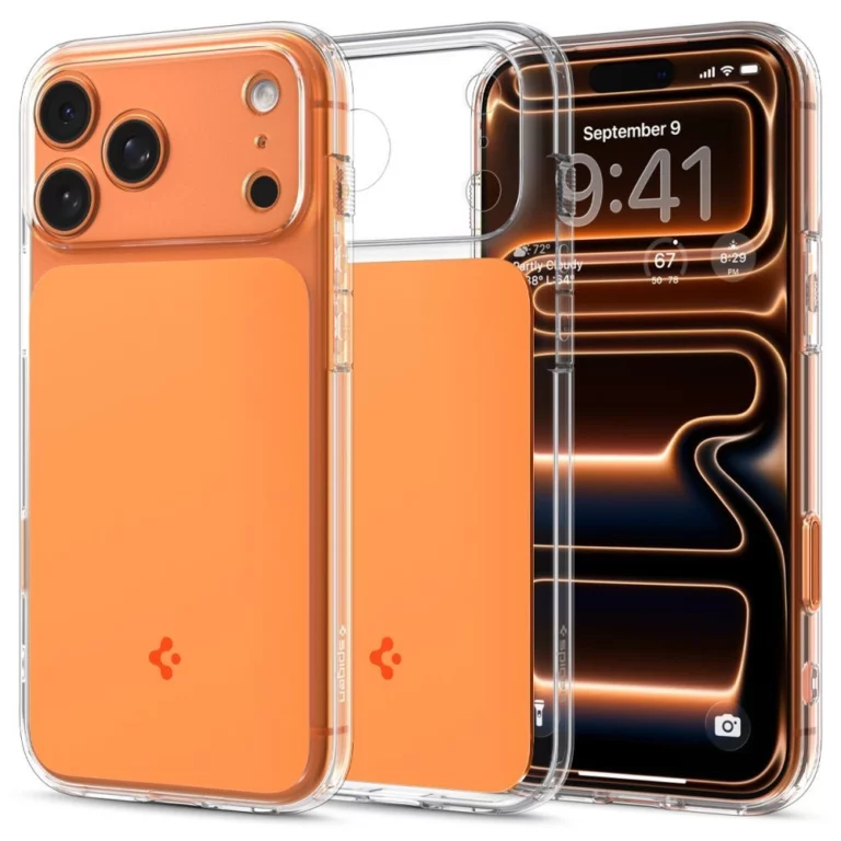Etui Spigen Thin Fit MagSafe na iPhone 17 Pro - przezroczysto-pomarańczowe