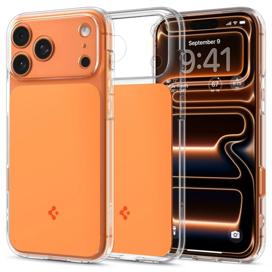 Etui Spigen Thin Fit MagSafe na iPhone 17 Pro - przezroczysto-pomarańczowe