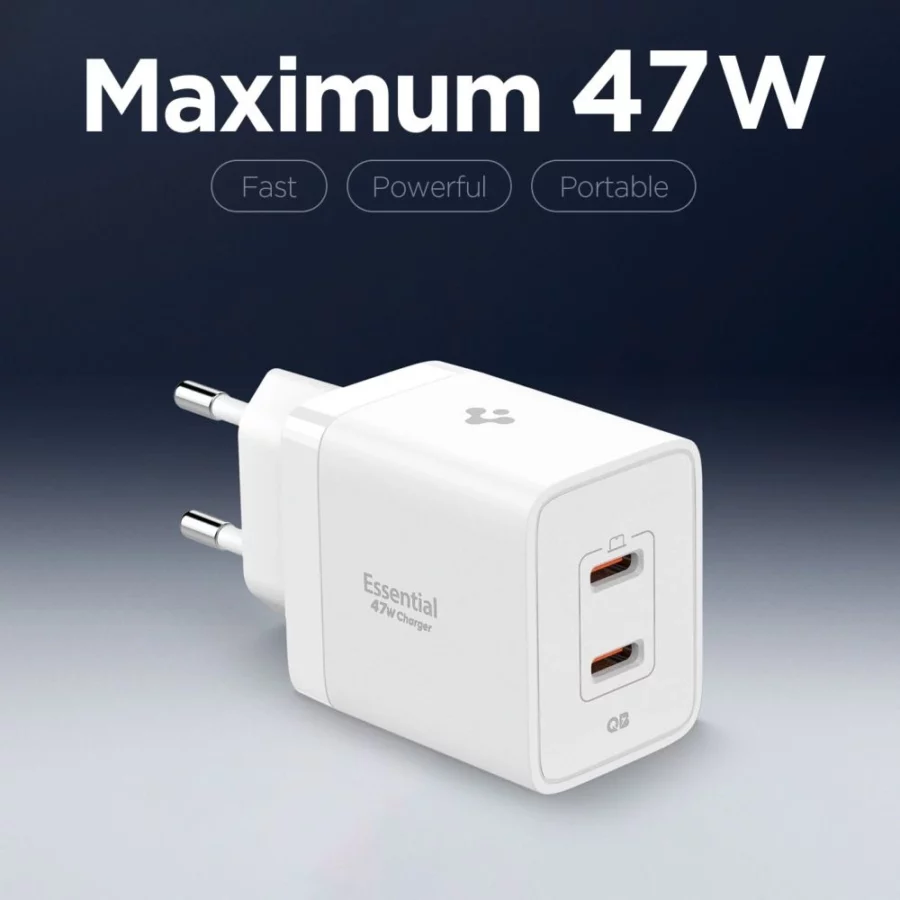 Ładowarka sieciowa Spigen Essential EE472EU 2-porty USC-C 47W - biała