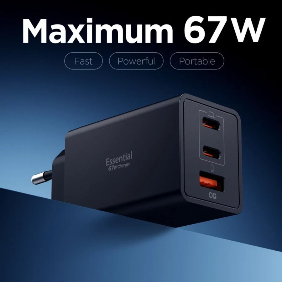 Ładowarka sieciowa Spigen Essential EE673EU 3-porty 2xUSB-C 1xUSB-A 67W - czarna