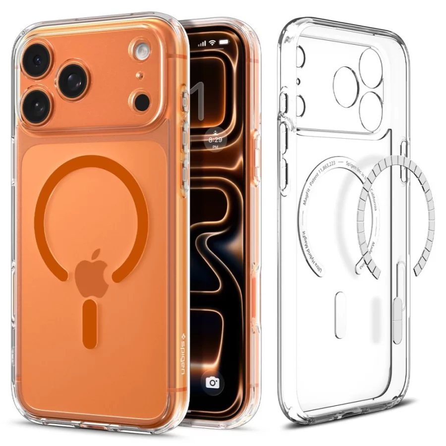 Etui Spigen Ultra Hybrid MagSafe na iPhone 17 Pro Max - przezroczysto-pomarańczowe
