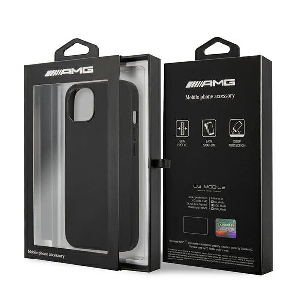Etui Mercedes AMG Leather Hot Stamped na iPhone 13 / 14 / 15 - czarne
