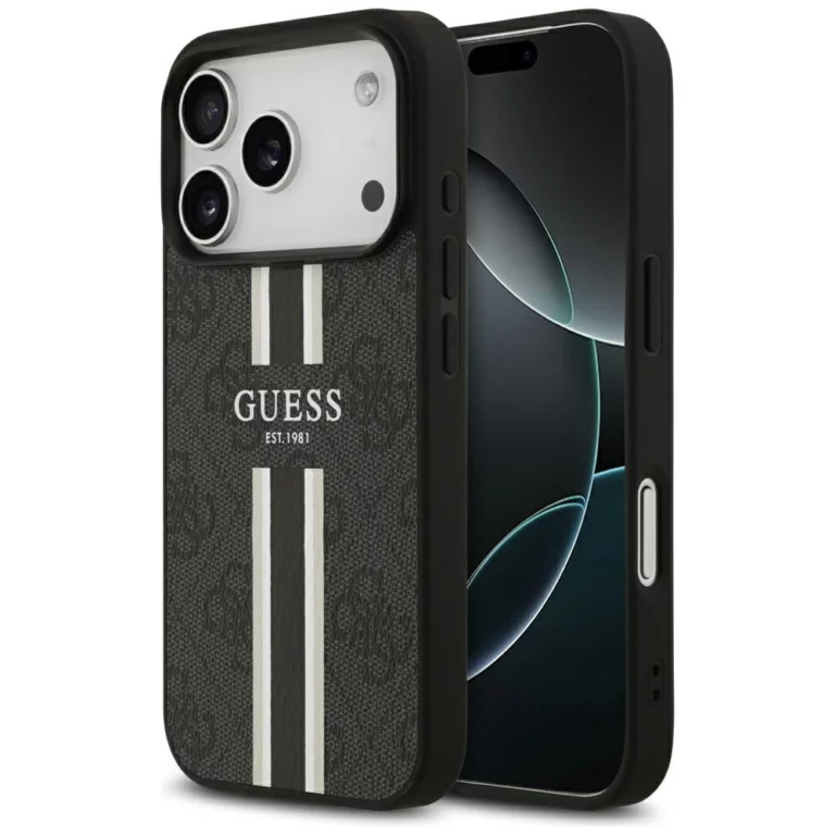 Etui Guess 4G Printed Stripes MagSafe na iPhone 17 Pro - czarne