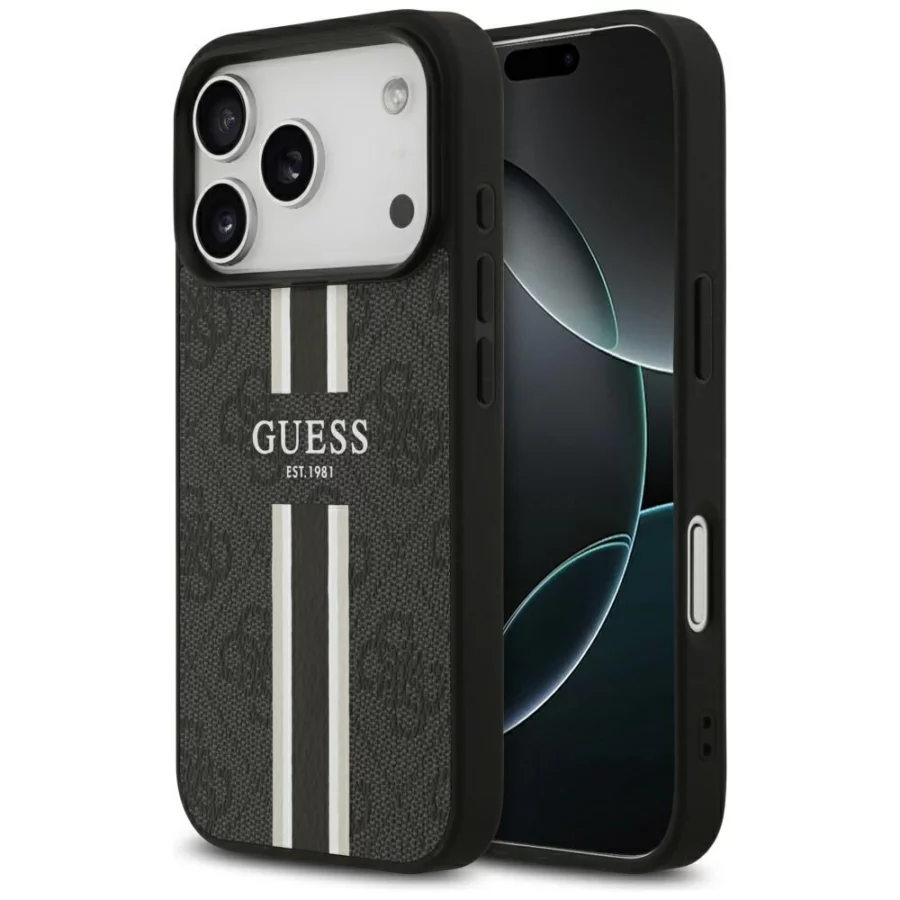 Etui Guess 4G Printed Stripes MagSafe na iPhone 17 Pro - czarne