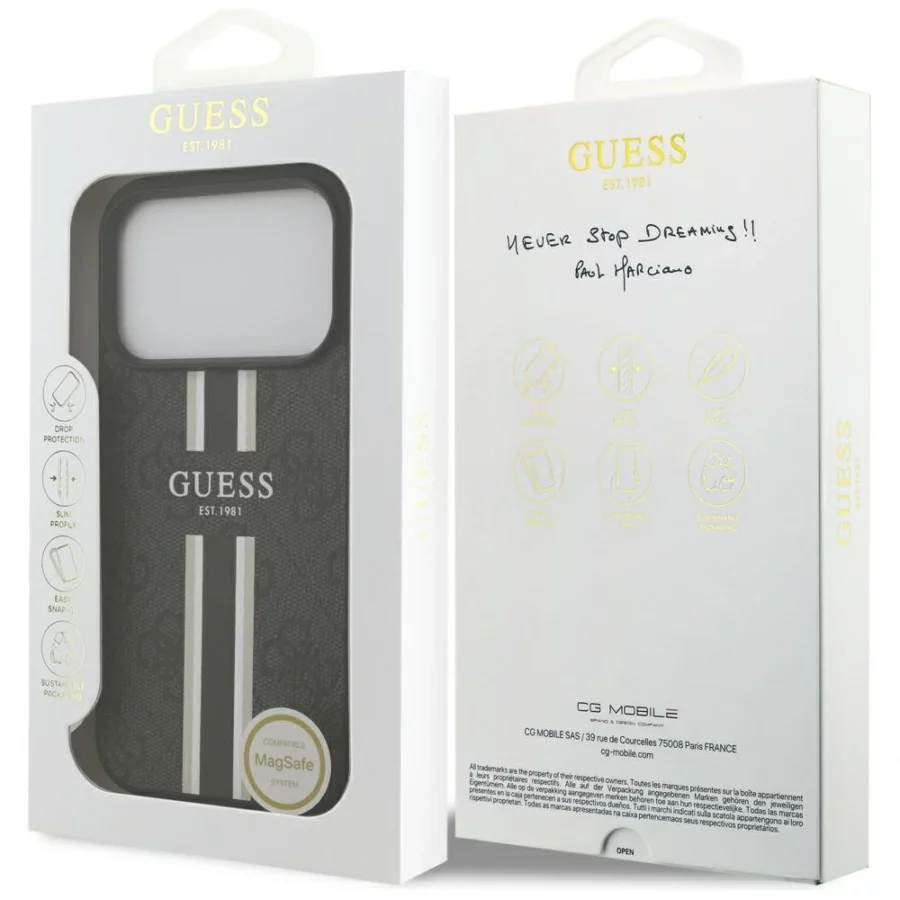 Etui Guess 4G Printed Stripes MagSafe na iPhone 17 Pro - czarne