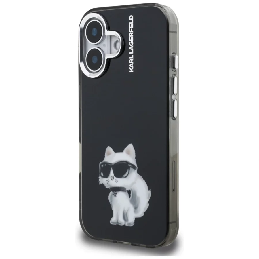 Etui Karl Lagerfeld IML Aquarelle Choupette & Logo na iPhone 16 - czarne