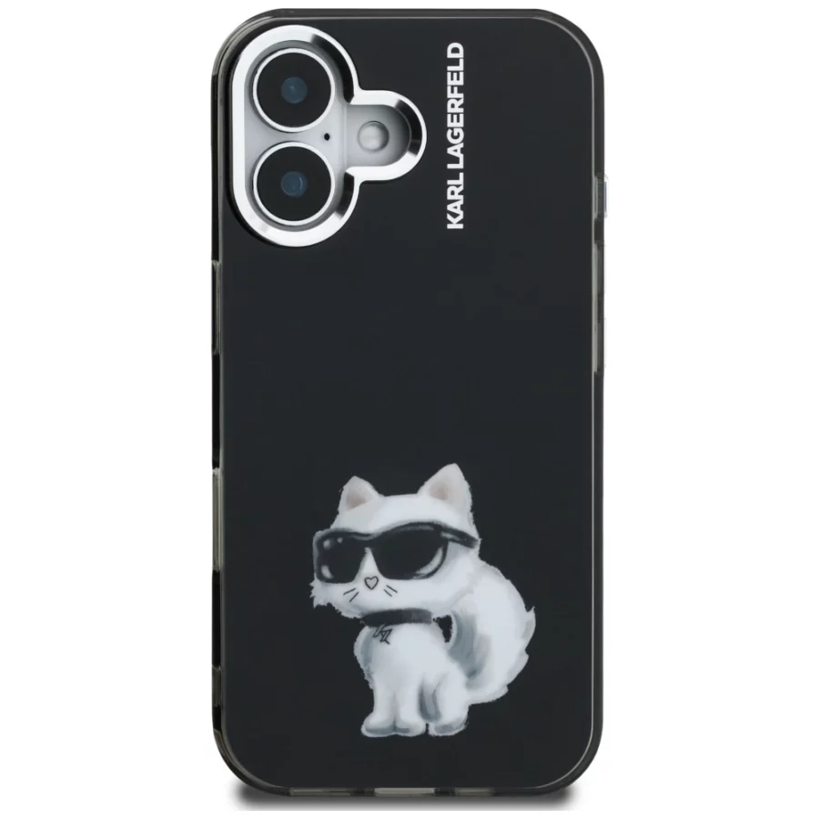 Etui Karl Lagerfeld IML Aquarelle Choupette & Logo na iPhone 16 - czarne