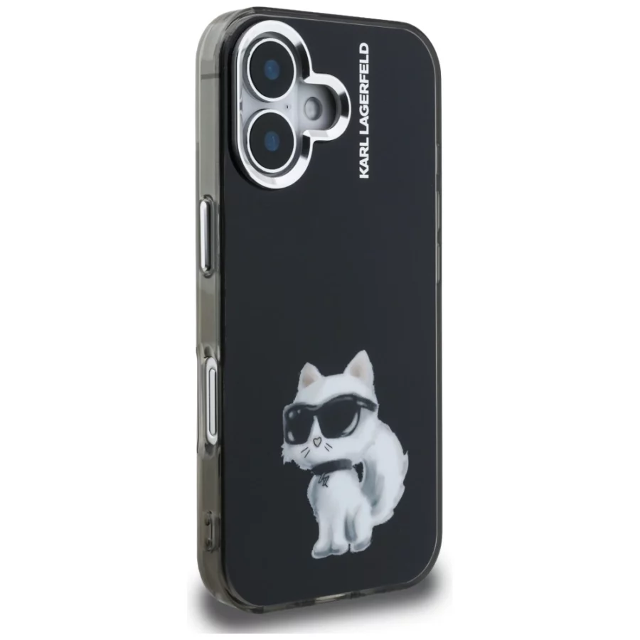 Etui Karl Lagerfeld IML Aquarelle Choupette & Logo na iPhone 16 - czarne