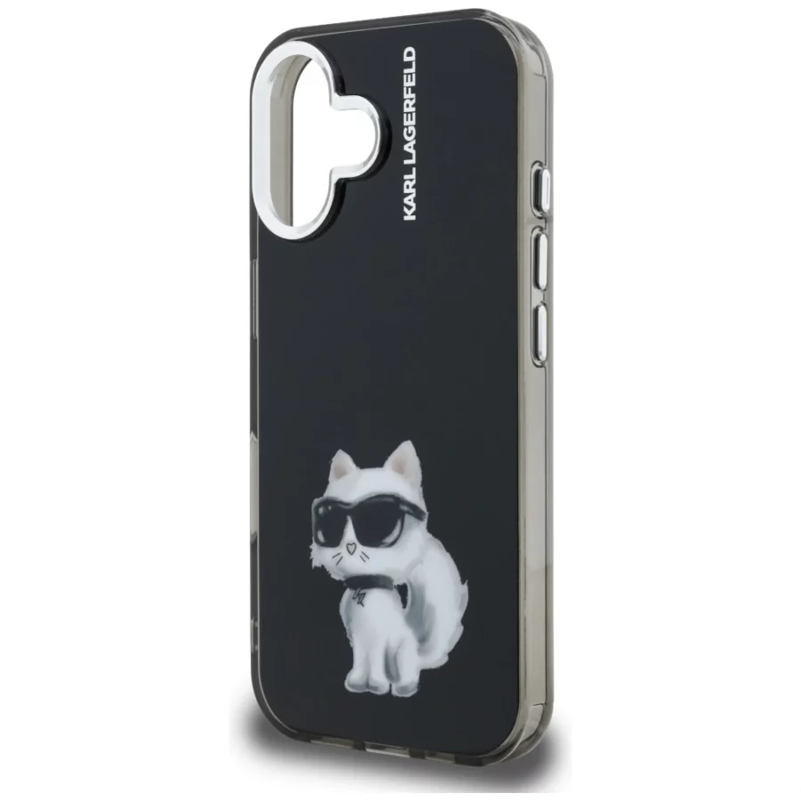 Etui Karl Lagerfeld IML Aquarelle Choupette & Logo na iPhone 16 - czarne