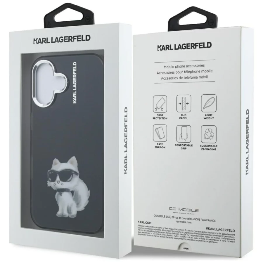 Etui Karl Lagerfeld IML Aquarelle Choupette & Logo na iPhone 16 - czarne